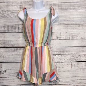 LIQUIDATION SALE Multicolor Striped Romper Ruffle Hem | XS